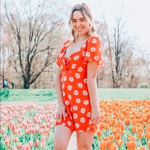 Floral Short Sleeve Dress with Tie Front